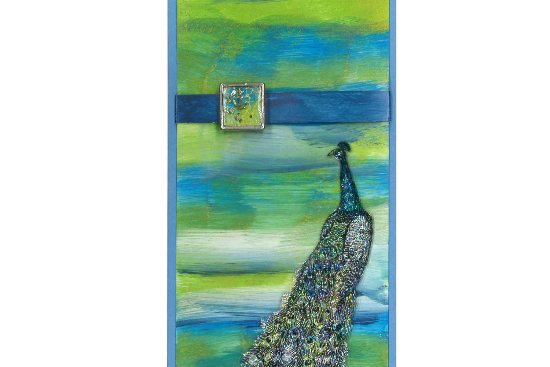 Shimmering Peacock Greeting Card and Presentation in One